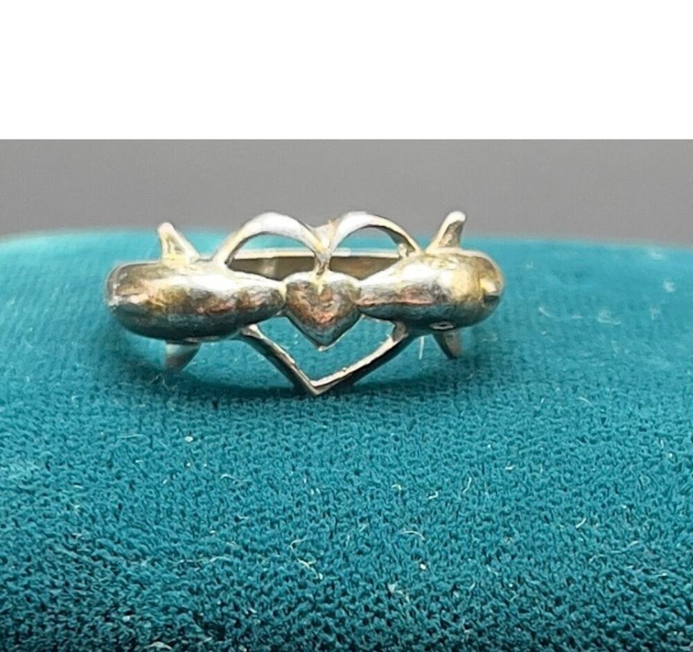 Dolphin Heart 925 Ring Band Size 7 Sterling Silver Jewelry Beach Sea Life Love